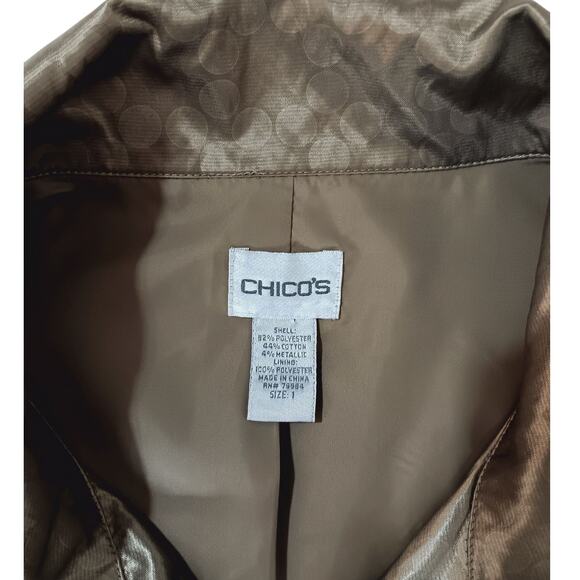 CHICO'S 1 Jacket Windbreaker Medium Pockets Satin Khaki Green Transition‎ Basic - Picture 7 of 11
